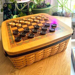 Longaberger 2001 Father's Day Checkerboard Checkers Game Basket + Liners, Brown